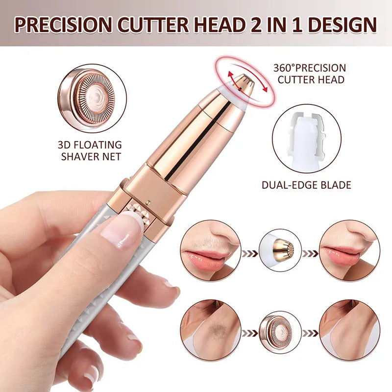 2-in-1 Flawless Facial Hair Remover & Eyebrow Trimmer | USB Rechargeable, Painless & Portable | Pink