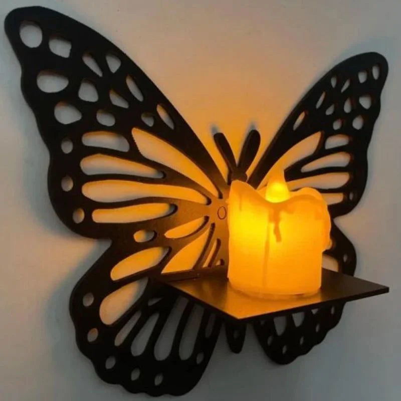 Wooden Butterfly Wall Shelf | Laser Cut MDF Wall Art Decor | Decorative Floating Shelf & Candle Holder | pack of 3