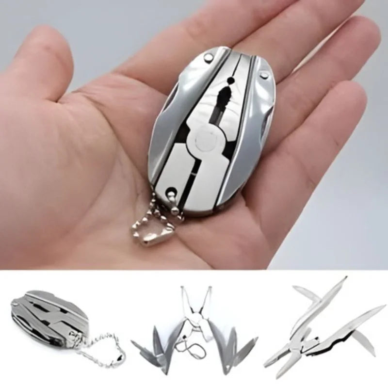 Stainless Steel Outdoor Portable Multitool Plier Knife | Mini Keychain Multi Tool with Screwdriver & Pouch | Camping, Hiking & Everyday Use
