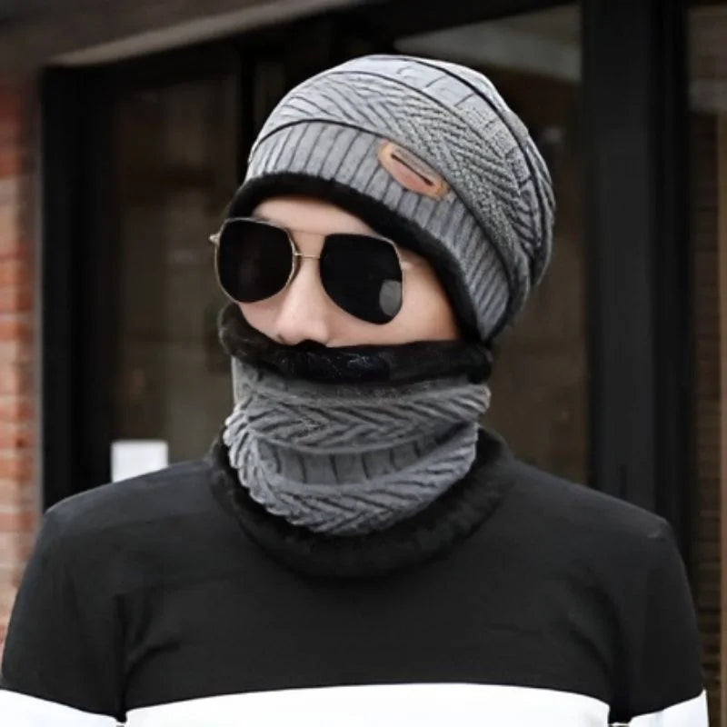 Winter Wool Cap with Neck Warmer Set | Thermal Beanie & Scarf Combo for Men and Women | Gray