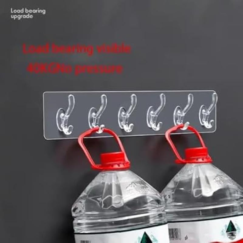 6 Hooks Transparent Self Adhesive Door Wall Hangers Hooks for Kitchen Bathroom
