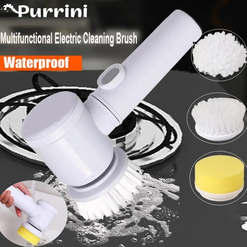5-in-1 Rechargeable Magic Brush | Handheld Electric Scrubber | 360° Rotating with 3 Replaceable Multipurpose Brush Heads