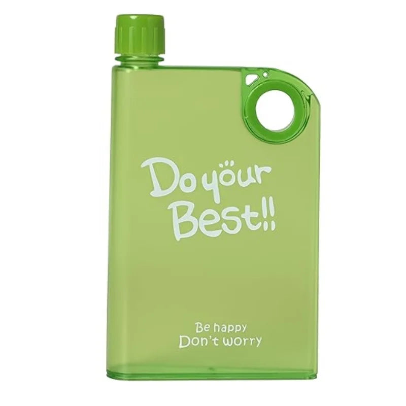 Green Ultra Slim Notebook Style Water Bottle 380ml | Portable Memo Bottle for Travel, School & Office