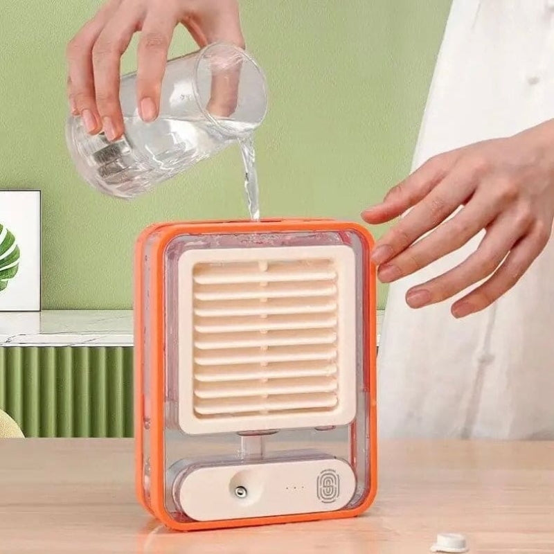 Portable USB Air Cooler Fan – 3-Speed, Mist Spray, Rechargeable | Random Color