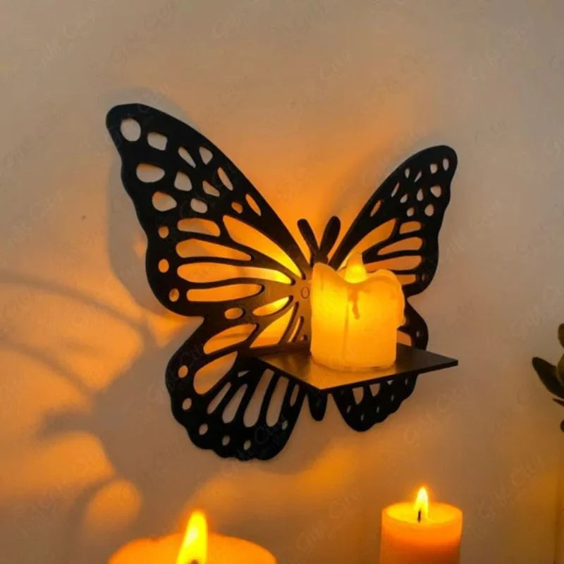 Wooden Butterfly Wall Shelf | Laser Cut MDF Wall Art Decor | Decorative Floating Shelf & Candle Holder | pack of 3