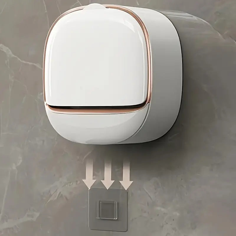 Milky White | Self-Adhesive Wall-Mounted Luxury Soap Holder with Lid and Drainage Tray