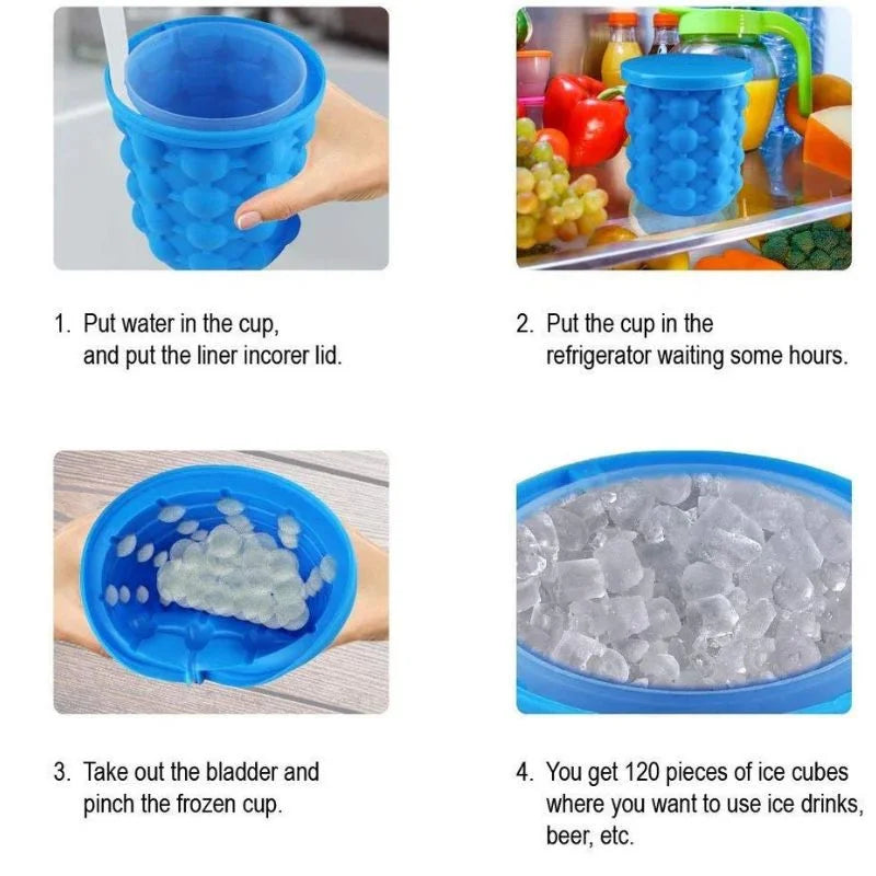Silicone Ice Genie Cube Maker | 2-in-1 Ice Bucket Mold | Portable Soft Silicone Ice Cube Maker for Travel & Outdoor