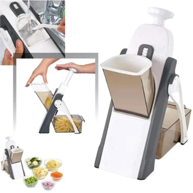 Brava Spring Vegetable Slicer Chopper | Manual Mandoline Cutter Grinder | Multi-Function Fruit & Vegetable Slicer