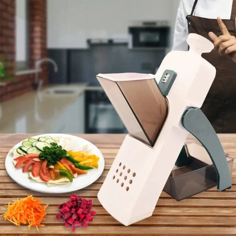 Brava Spring Vegetable Slicer Chopper | Manual Mandoline Cutter Grinder | Multi-Function Fruit & Vegetable Slicer