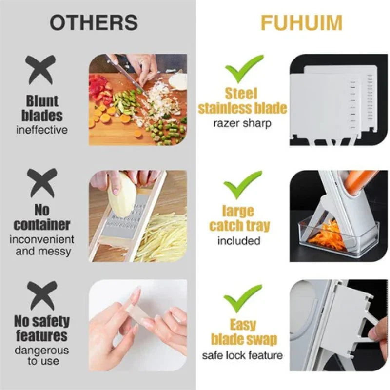Brava Spring Vegetable Slicer Chopper | Manual Mandoline Cutter Grinder | Multi-Function Fruit & Vegetable Slicer