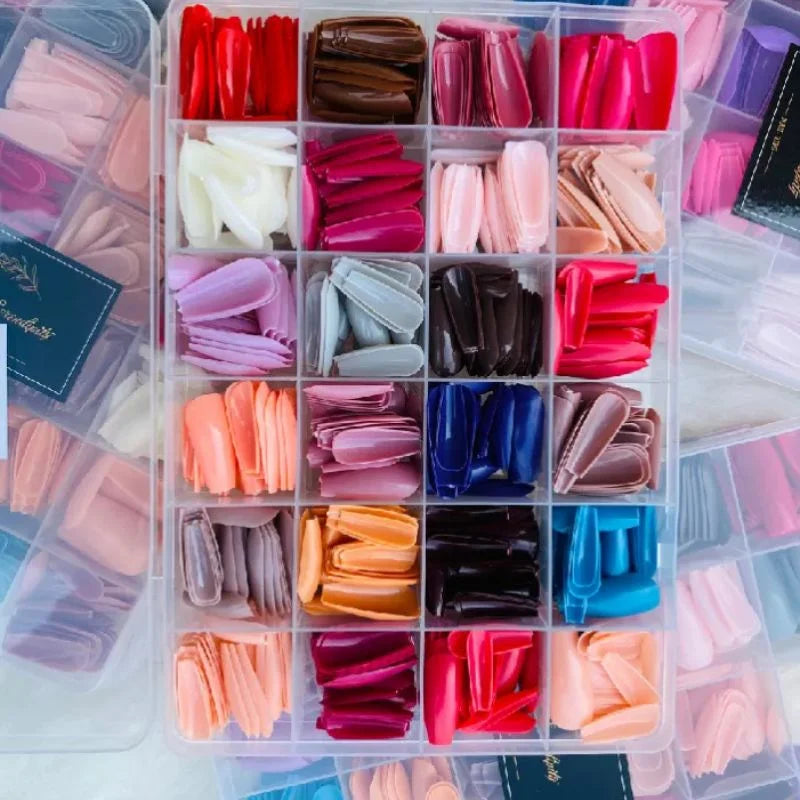 Multicolor Acrylic Artificial Nails Kit |  Full Cover Nails with Glue | 24 Shades | 576 Pcs