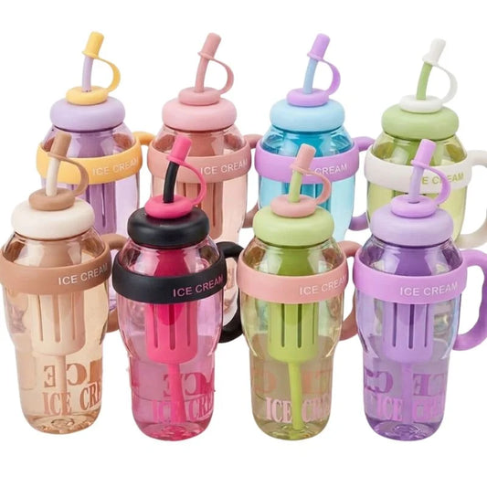 Ice Cream Water Bottle with Straw & Tea Infuser | 1400ml  |  | Large Capacity Gym & Summer Drink Bottle | Random color
