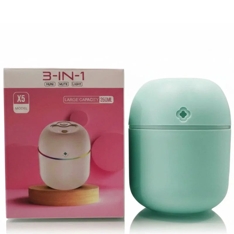 USB Portable 3-in-1 Air Humidifier | Mute, Colorful LED Light & Aromatherapy | For Home, Office & Car