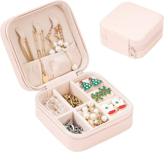 Square Mini Jewellery Box | Portable PU Leather Travel Organizer with Removable Dividers