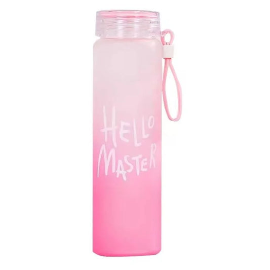 Pink Frosted Glass Water Bottle  |  Leak-Proof Insulated Bottle with Hello Master Decal Logo | 400ml