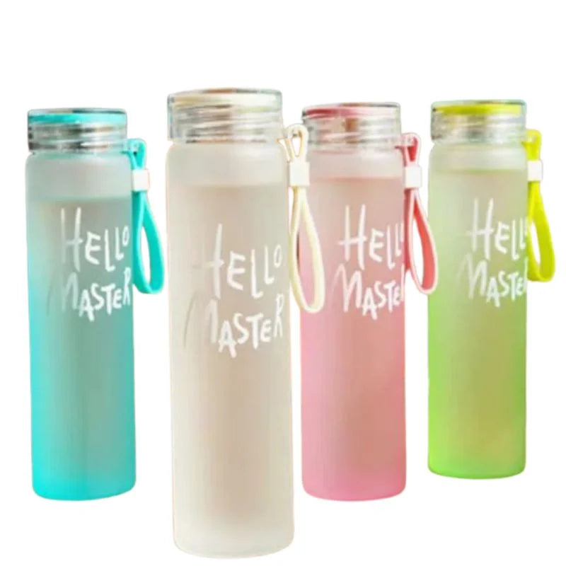 Green Frosted Glass Water Bottle  |  Leak-Proof Insulated Bottle with Hello Master Decal Logo | 400ml