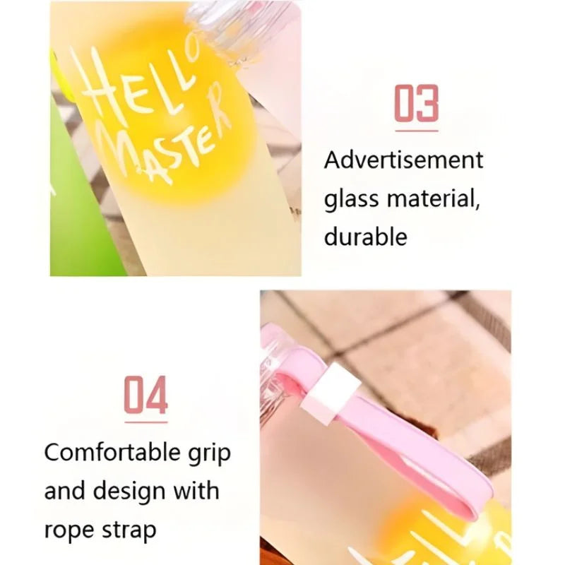 White Frosted Glass Water Bottle  |  Leak-Proof Insulated Bottle with Hello Master Decal Logo | 400ml