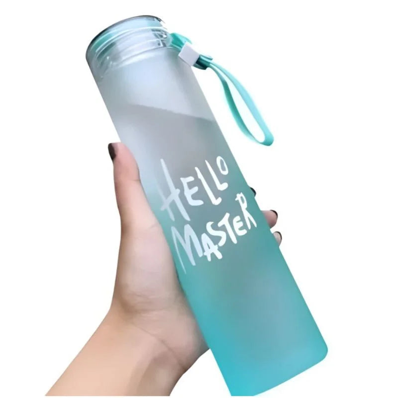 Blue Frosted Glass Water Bottle  |  Leak-Proof Insulated Bottle with Hello Master Decal Logo | 400ml