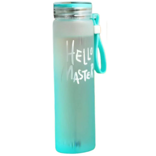 Blue Frosted Glass Water Bottle  |  Leak-Proof Insulated Bottle with Hello Master Decal Logo | 400ml