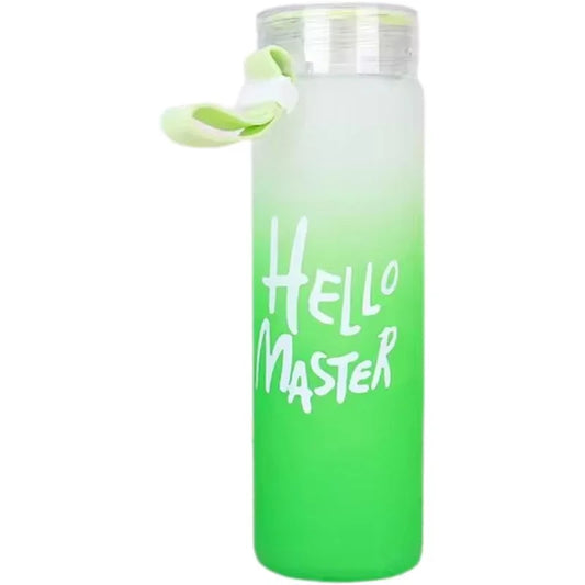 Green Frosted Glass Water Bottle  |  Leak-Proof Insulated Bottle with Hello Master Decal Logo | 400ml
