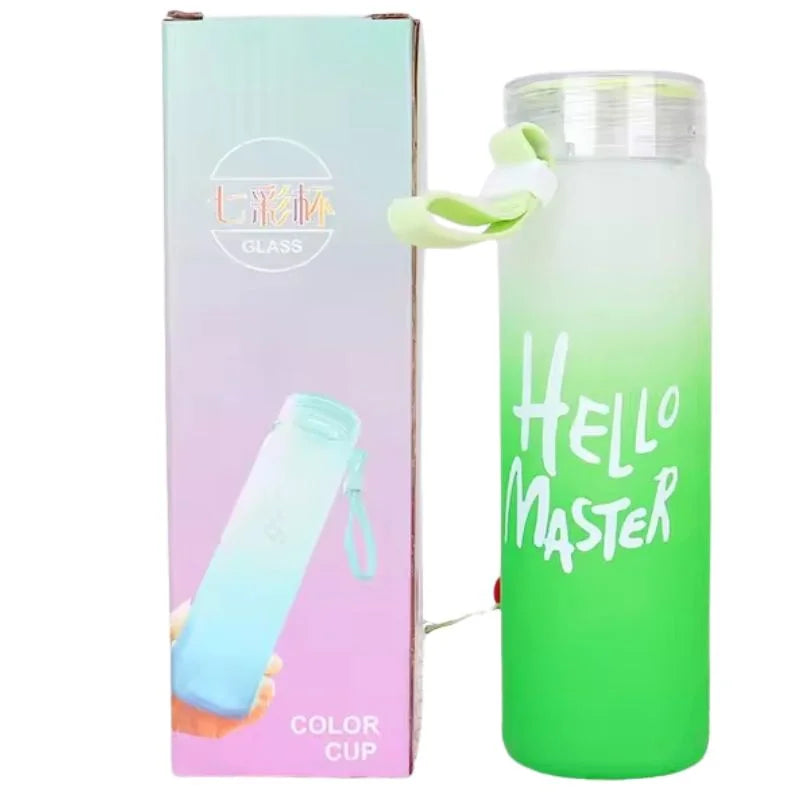 Green Frosted Glass Water Bottle  |  Leak-Proof Insulated Bottle with Hello Master Decal Logo | 400ml