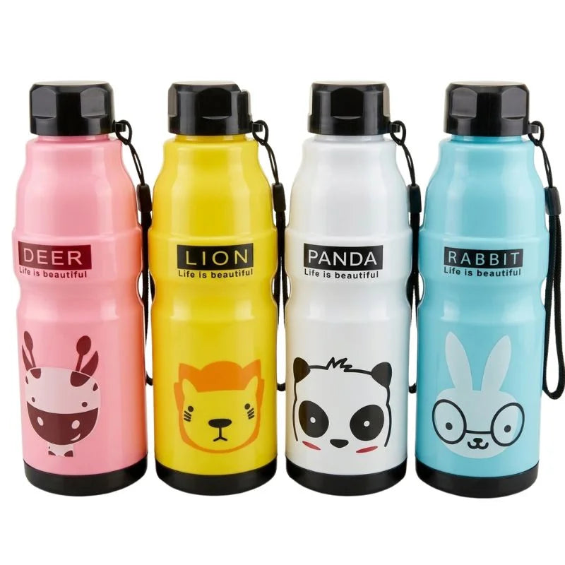 Kids Water Bottle 650ml | Cute Minions Panda Rabbit Design | Leak-Proof BPA Free | Random Color