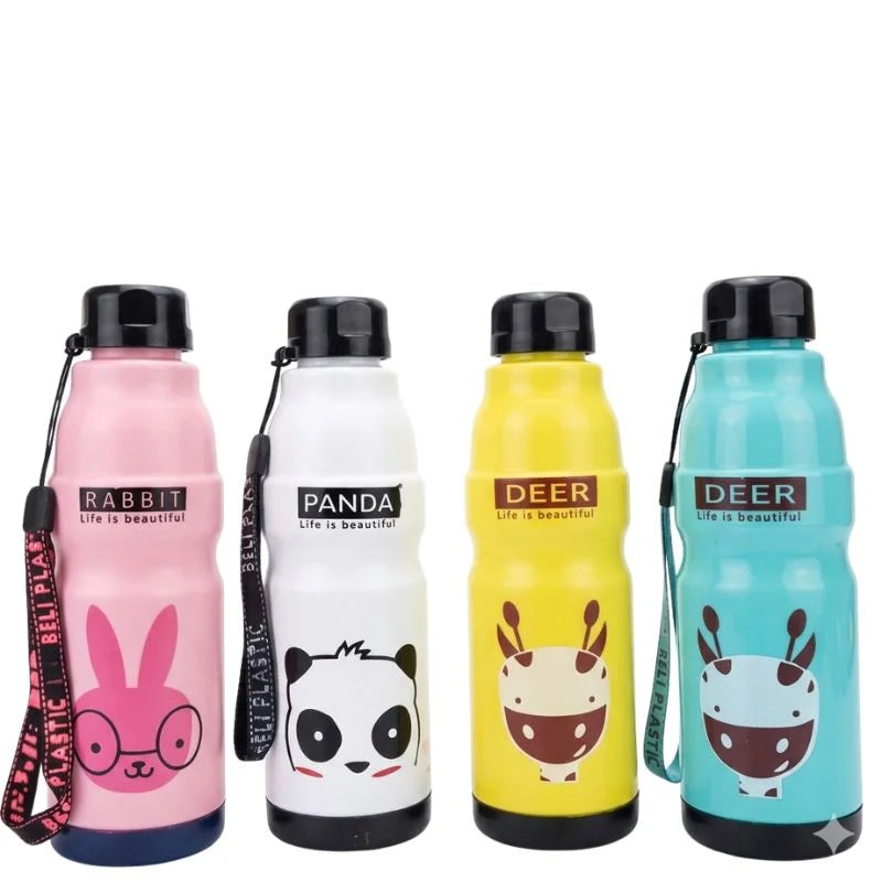 Kids Water Bottle 650ml | Cute Minions Panda Rabbit Design | Leak-Proof BPA Free | Random Color