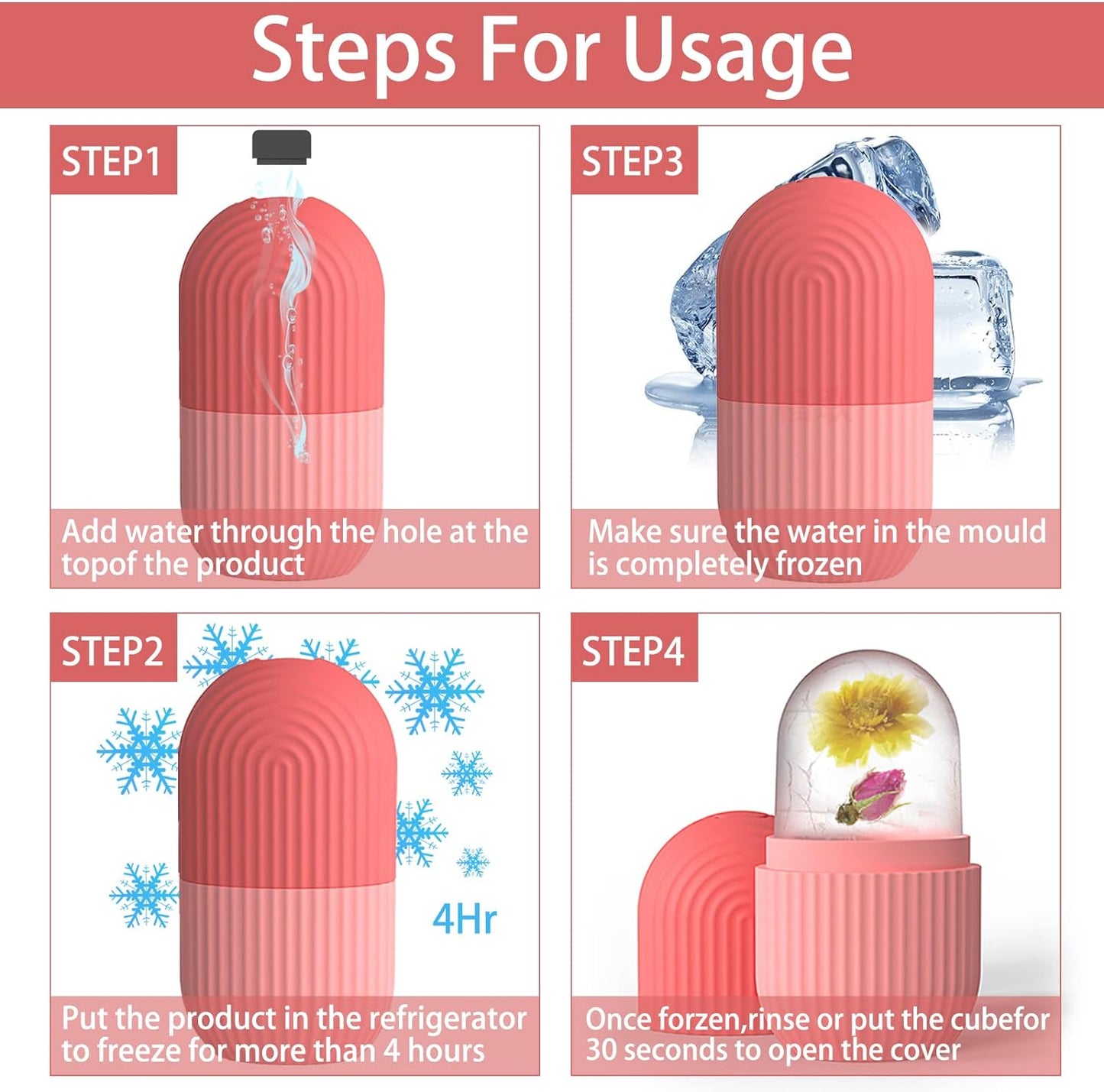 Silicone Ice Cube Roller Massager for Face Eyes and Neck Naturally Conditioning and Skin Care De Puff Eye Bags Reduce Migraine Pain Reusable Massage Silicone Ice Mold