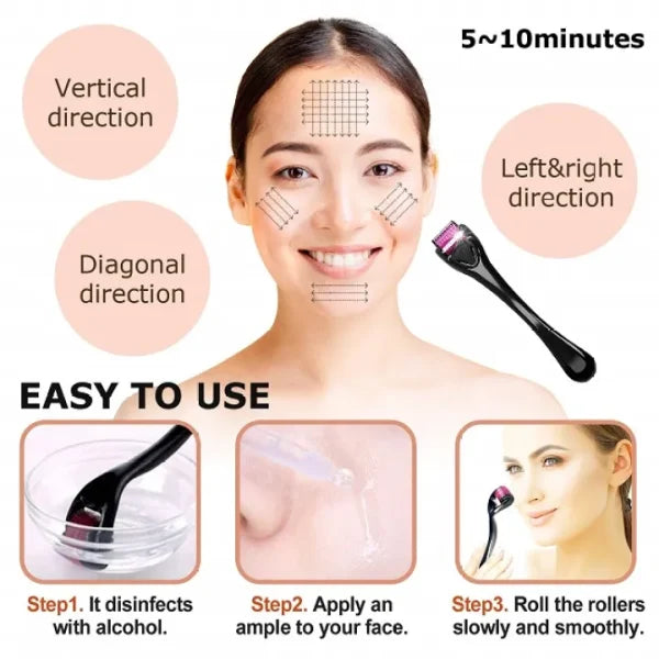 Derma Roller 0.5mm for Hair & Skin Therapy | 540 Titanium Micro-Needles