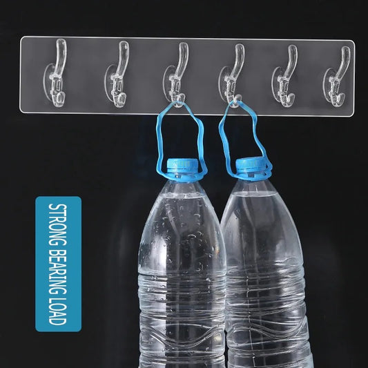 6 Hooks Transparent Self Adhesive Door Wall Hangers Hooks for Kitchen Bathroom