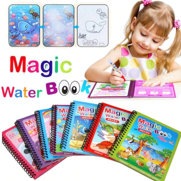 Magic Coloring Book with Water Pen | Reusable & Mess-Free Fun for Kids | Dinosaur & Cartoon Designs